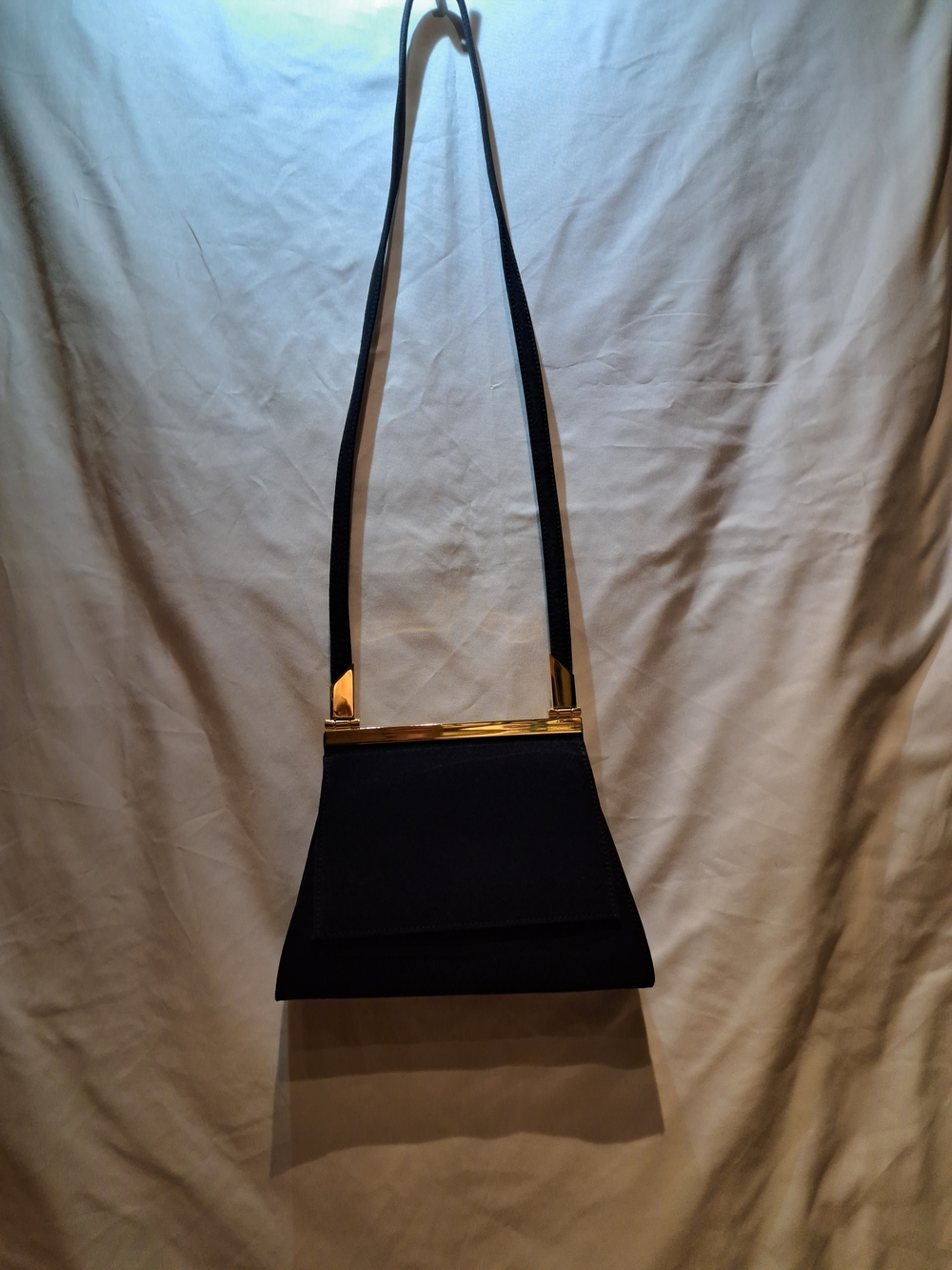 Dark Blue Shoulder Bag with Gold Trim